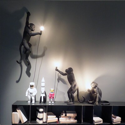 Black Monkey Lamp Hemp Rope Pendant Light Fashion Simple Art