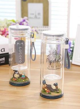 Creative Cute Totoro Cartoon Glass Portable Drinking Cup Dou