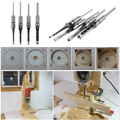 4Pcs HSS Twist Drill Bits Square Auger Mortising Chisel Dril