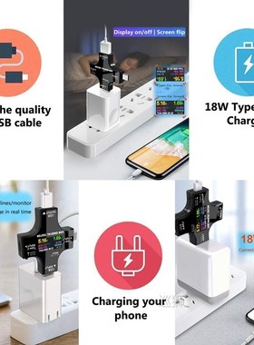 USB C Tester,2 in 1 Type C USB Tester Color Screen IPS Digit