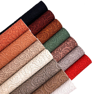 Lace Flowers Embossed Faux Leather Fabric, Synthetic