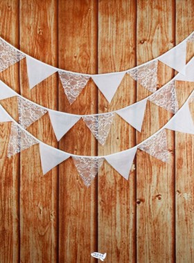 Flag Banner Garland 12 Flags 3.2m White Lace Cotton Fabric B