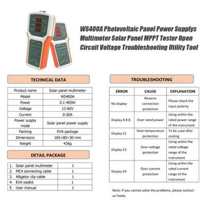 G6DA Photovoltaic Panel Multimeter Solar Panel MPPT Tester P