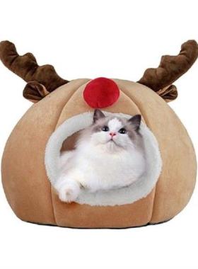 Christmas Warm Cave Cat Bed For Cats Indoor Self-Warming