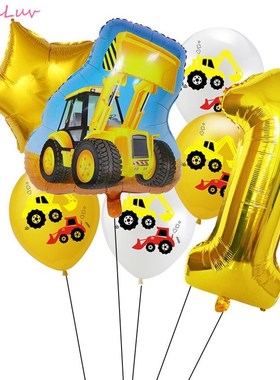 13pcs Excavator Vehicle Foil Ballon Construction Tractor Cak