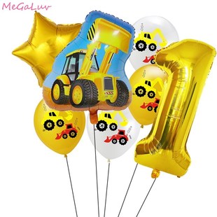 Construction Foil Ballon Cak Tractor Excavator 13pcs Vehicle
