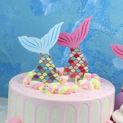3pcs Mermaid Tail Party Cake Topper Birthday Decor Diy