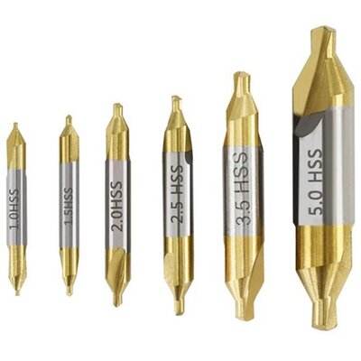 6pcs 1.0-5.0mm HSS TiN Coated Center Drill Bit Set Metalwork