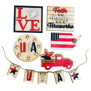 4th Of July Tiered Tray Decor Bunting Flags Patriotic