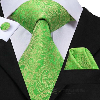 Hi-Tie Men Silk Tie Grass Green Ties Floral Necktie Boutonni