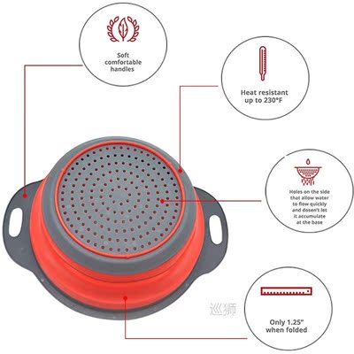 2 Pieces Foldable Silicone Collapsible Kitchen Colander Kitc