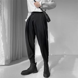 Luxury Mens Fashion Harem Pants Drappy Pleated Trousers Blac