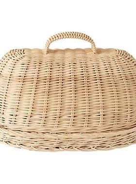 Rattan Storage Tray With Cover,Hand-Woven Wicker
