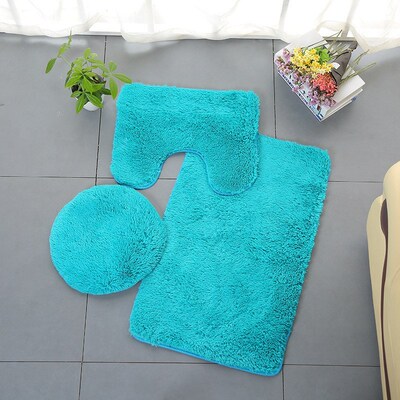 3pc Bathroom Set Bath Mats Rug Contour Mat Tet Lid Cover Pla