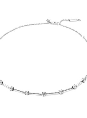 Authentic 925 Sterling Silver Moments Collier Bar With Cryst