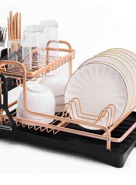 2 Tier Aluminum Stand Dish Drying Rack Kitchen Organizer