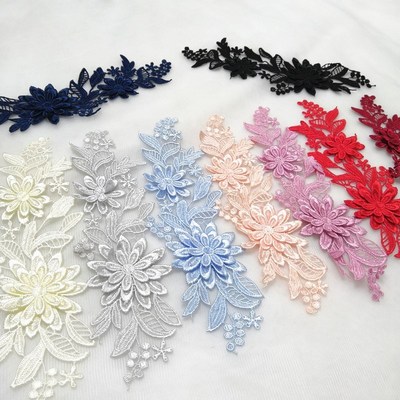1Pairs 3D Flower Floral Embroidery Applique Trim For Evening