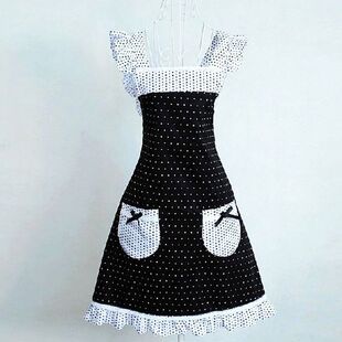cute fashion Korean princess lace apron black white dots