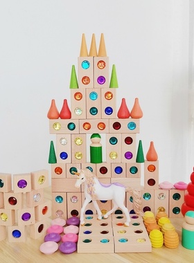 Wooden Toy Gems Blocks Rainbow Stacking Building Blocks Toys