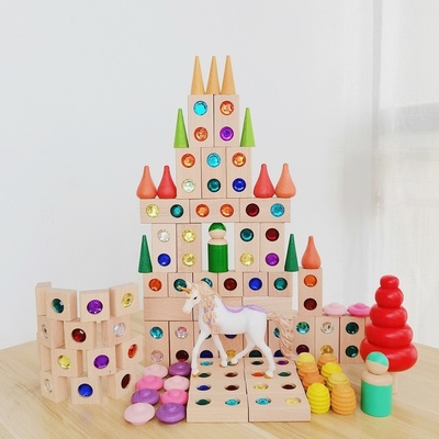 Wooden Toy Gems Blocks Rainbow Stacking Building Blocks Toys