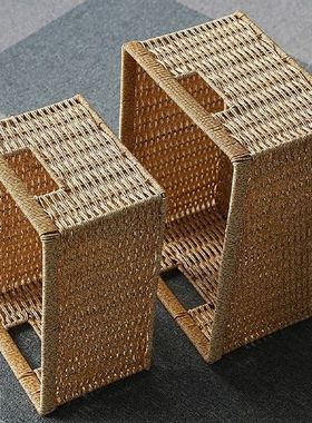 Handwoven Rattan Storage Basket Square Wicker Tray Picnic