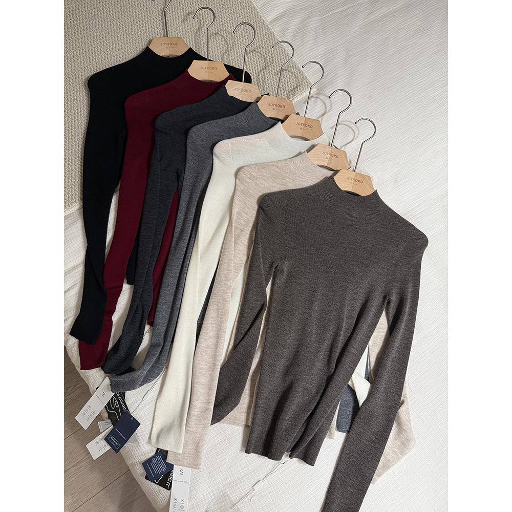 120S半高领长袖 48支18针超细羊毛扬子纱长袖针织衫