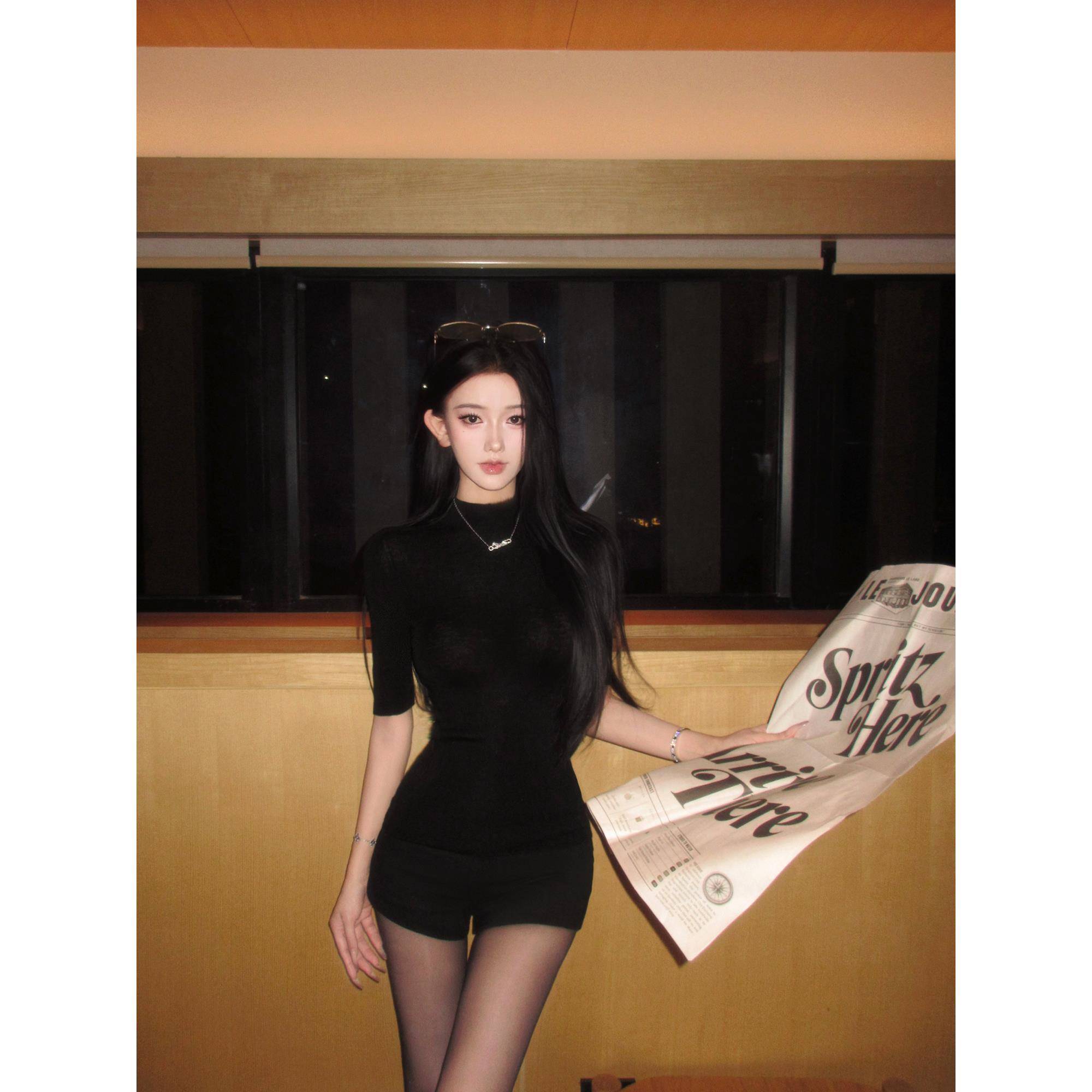 JAYKY YANG【通勤bi备】棉羊毛立领中袖针织衫女修身显瘦百搭上衣