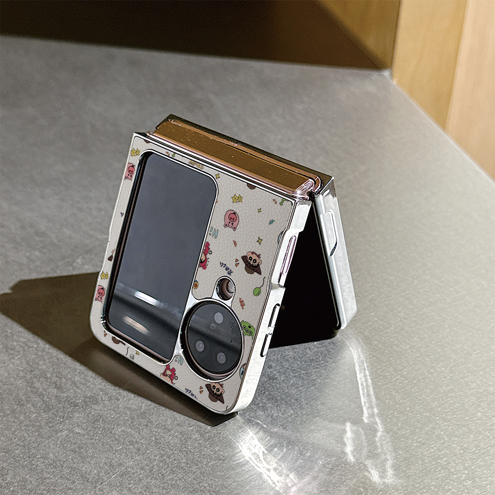 卡通牛仔小新皮纹折叠屏手机壳