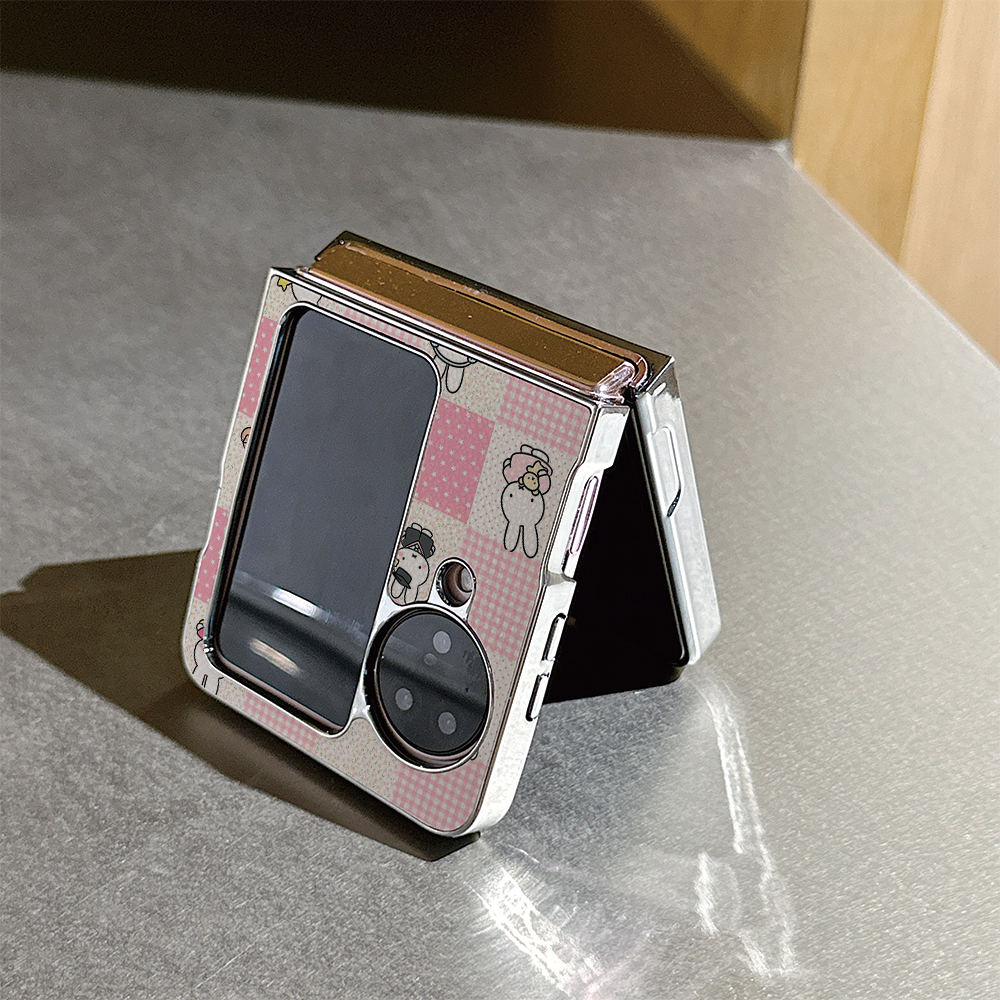 可爱粉格米菲兔皮纹折叠屏手机壳