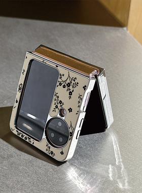 冷淡风黑色碎花适用oppofindN3flip手机壳N2折叠屏华为pocket2女vivoxflip皮纹三星zflip6/5荣耀vflip小米mix