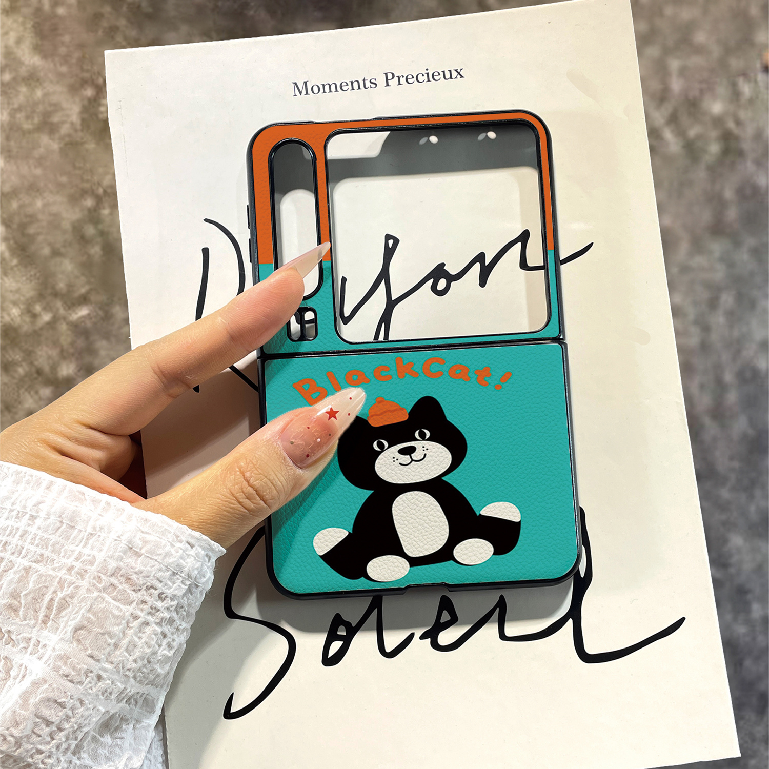 潮款卡通拼色吉利猫折叠屏手机壳