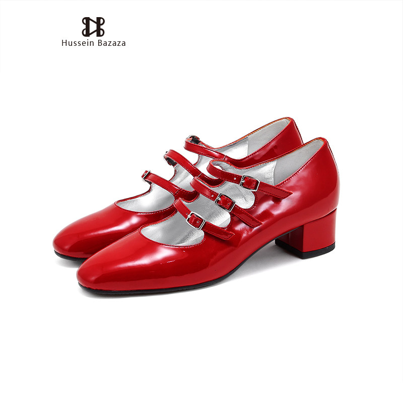 hussein bazaza富喜巴尚法式结婚鞋圆头中跟漆皮玛丽珍女鞋
