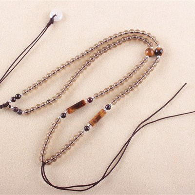 现货速发手工编织茶水晶珠链项链绳黄虎眼桶珠吊坠配链玉器玉佛蜜