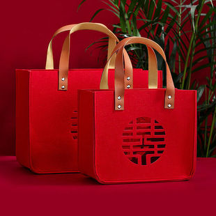 快速发货结e婚装红包用喜字婚礼新娘婚包毛毡手提袋子伴娘伴手礼