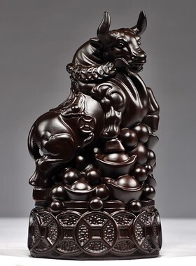 快速发货黑檀f木雕牛摆件华尔街生肖牛办公室实木质雕刻红木工艺