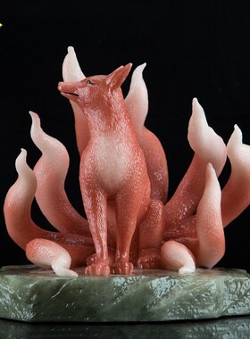 快速发货b 汉白玉/树脂摆件《九尾狐狸》白狐红狐灵狐桌面动