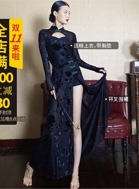 速发WYZ盖盖古风黑黑色长袖国风气质款良轻高2改年旗袍蚀骨端022
