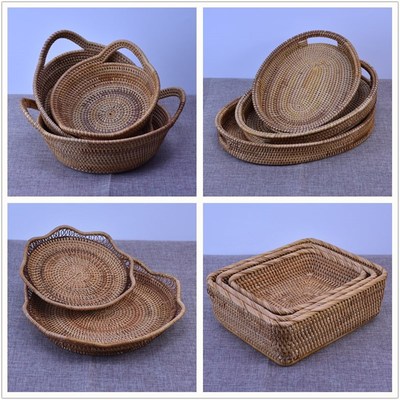 现货速发越南藤编收纳盒筐水果盘零食篮家用创意茶几点心篮竹藤制