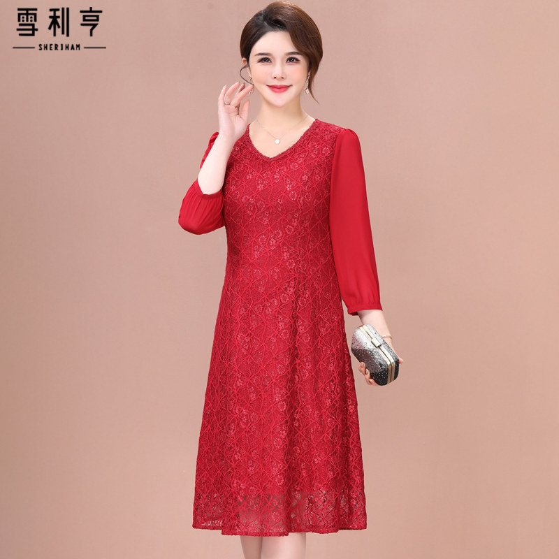 现货速发新款红色连衣裙婚宴喜婆婆妈妈装2025年新款喜宴裙170斤
