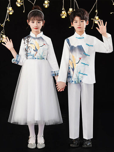 2024新款儿童古筝演出服小学生合唱服国学服