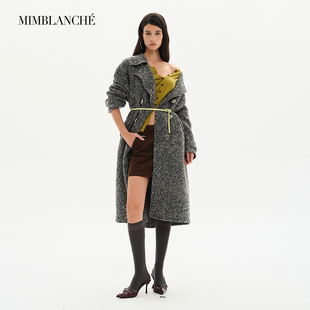 MIMBLANCHE秋冬新品驼马绒混纺翻领廓形双面呢长款大衣女