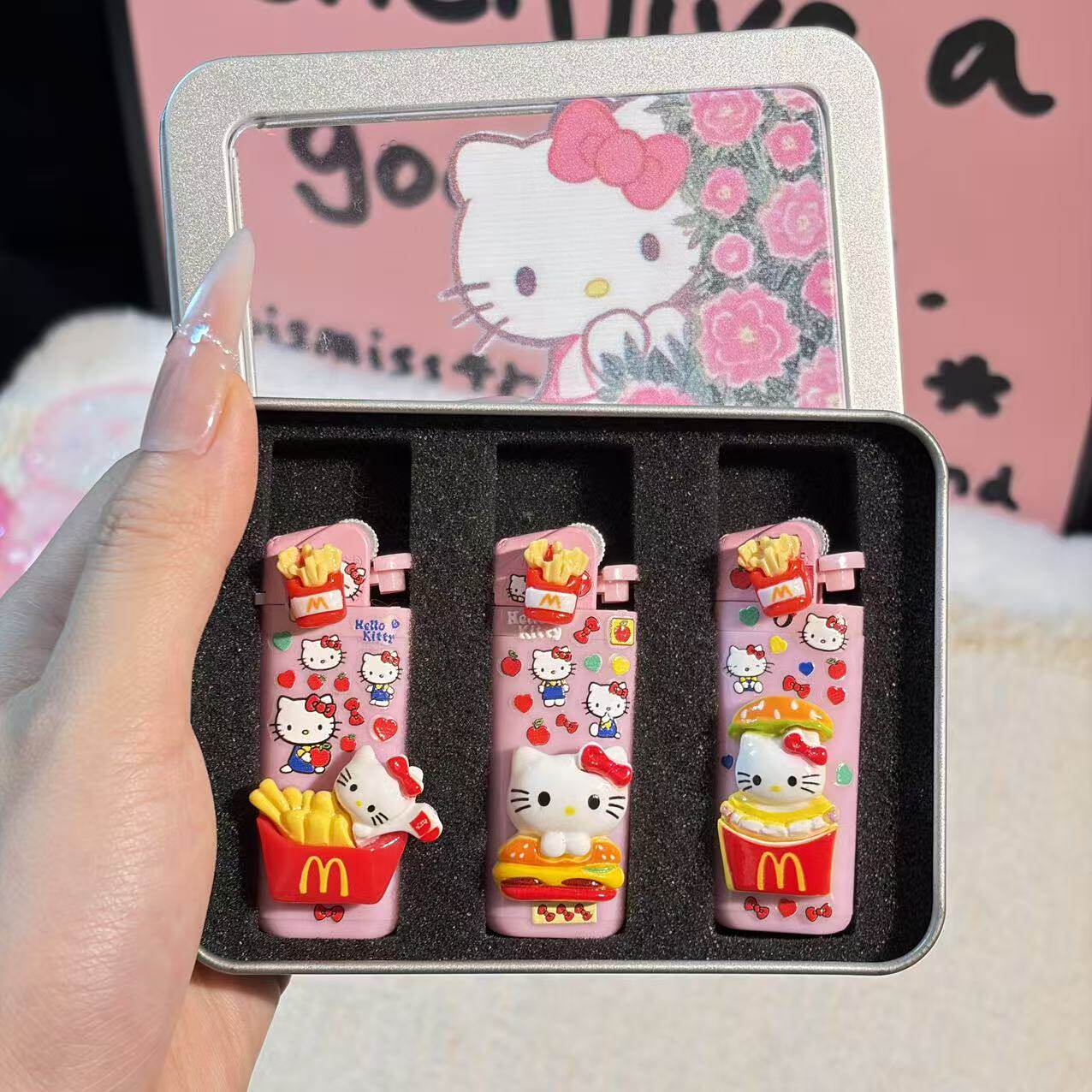 新款HelloKitty打火机砂轮明火原创手作高颜值M粉色塑料女生款
