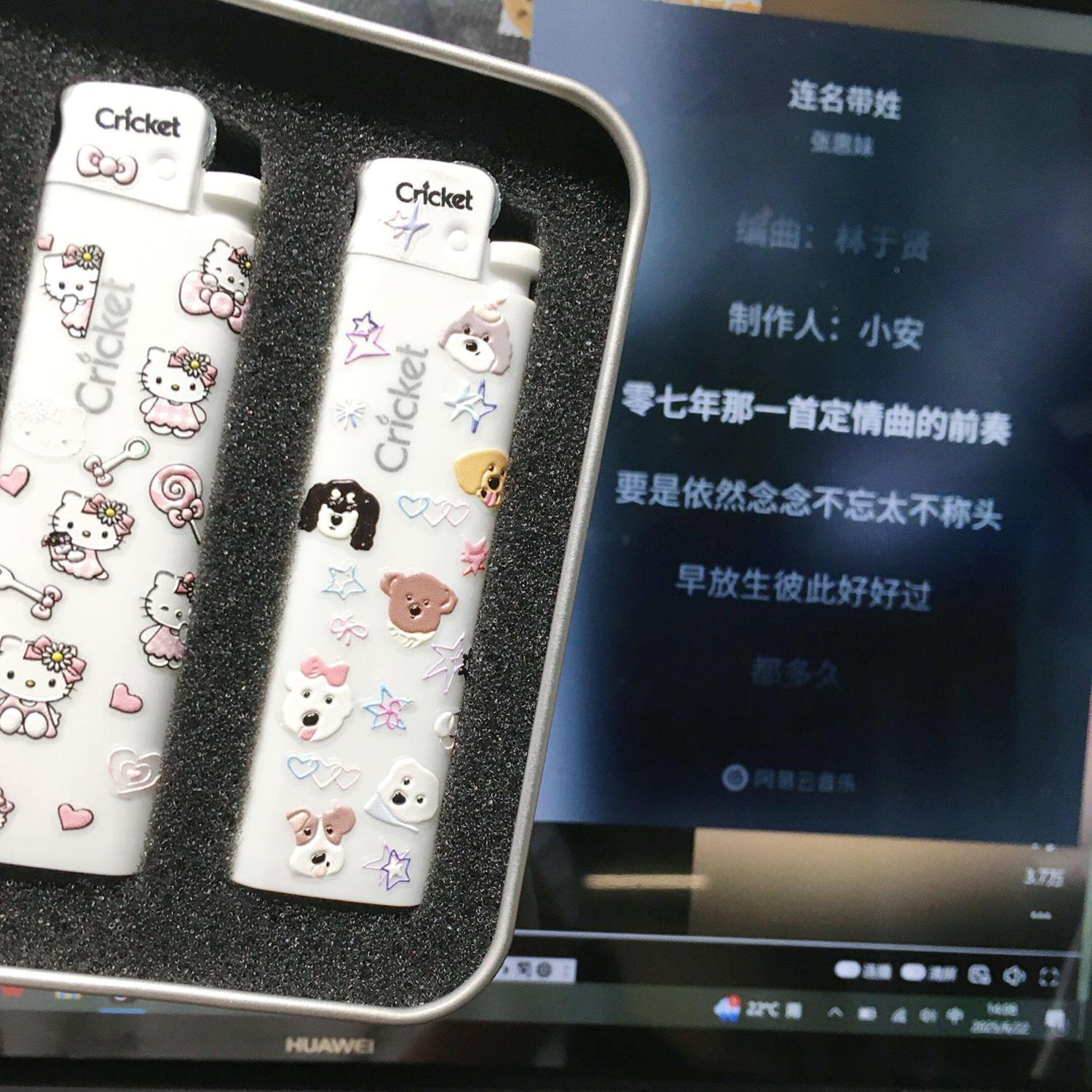 可爱爆款cricket草蜢火机+贴纸创意diy男友女生日礼物砂轮打火机