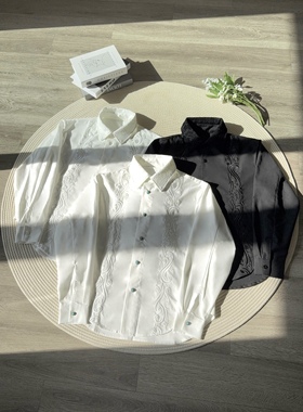 ASCA 镂空花边领口 立体雕花刺绣 微廓剪裁抗皱 优雅老钱衬衫长袖