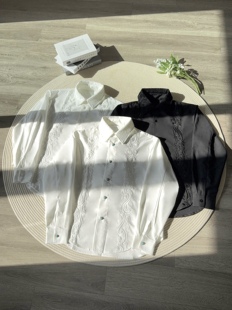 ASCA 镂空花边领口 立体雕花刺绣 微廓剪裁抗皱 优雅老钱衬衫长袖