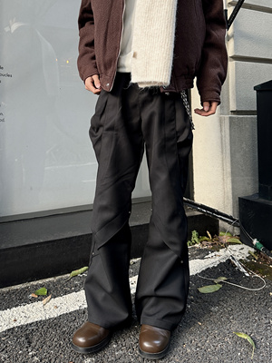 ASCA 立体剪裁活页宽松重磅休闲长裤秋冬男女微喇西裤伞兵裤