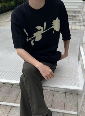 【ASCA】RTIM暗黑系流苏玫瑰印花短袖 小众OS宽松欧美打底衫T恤