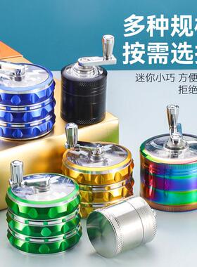 新款63mm手摇外贸烟具4层磨烟器 便携绿色锌合金手动研磨器碎烟器