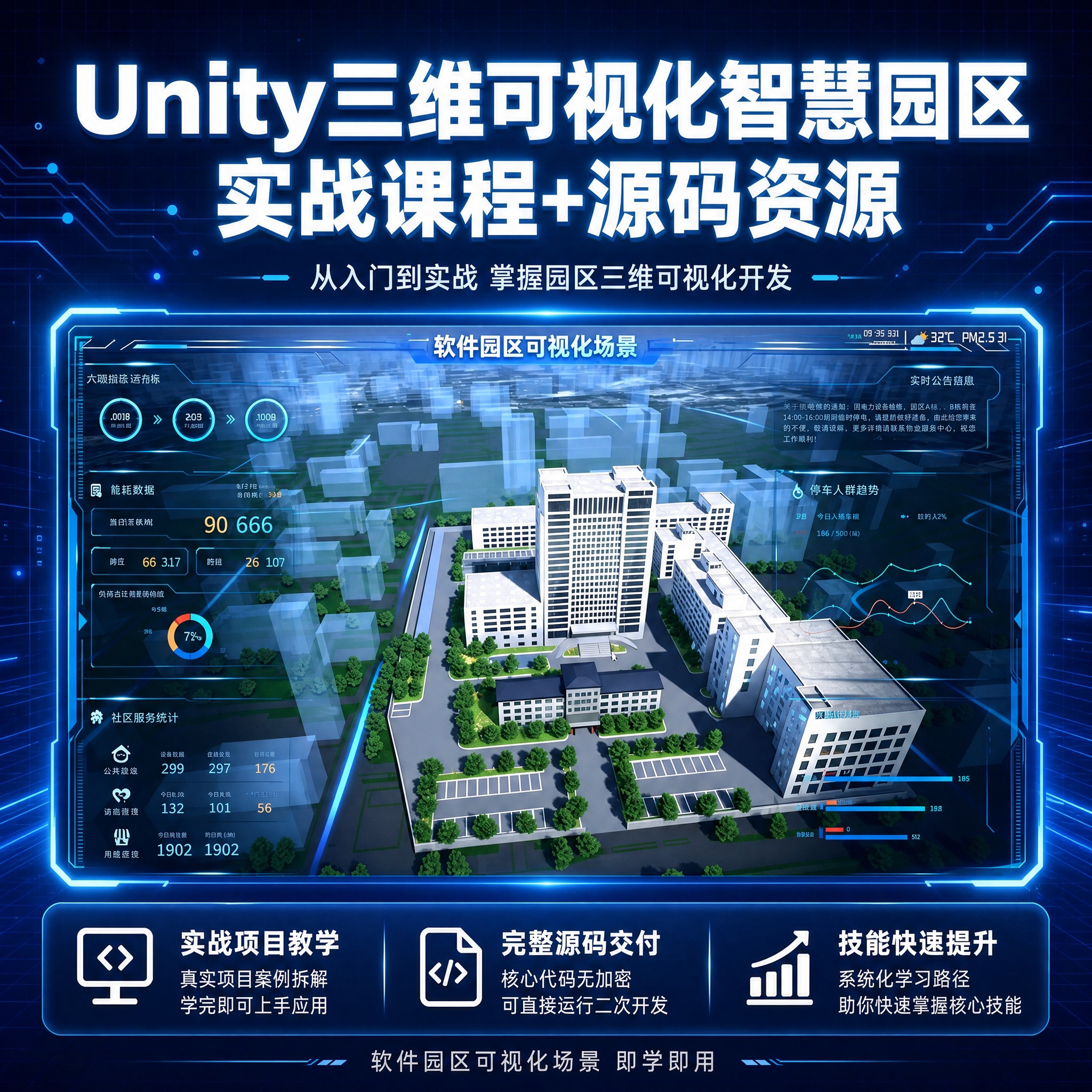 Unity3D可视化智慧园区大屏实战教程视频教程配套前端源码