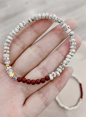 现货速发星月菩提子搭配原矿朱砂款单圈款手链 小众星月手串